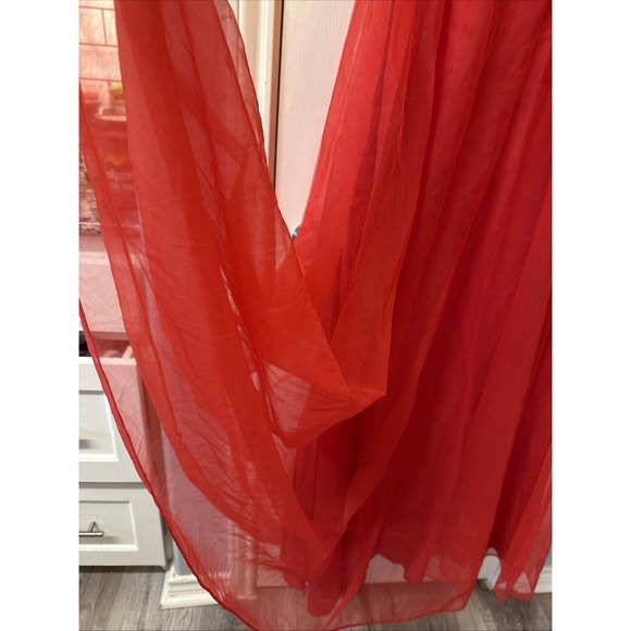 Vtg‎ Red Chiffon Union Made Full Maxi Sweetheart Prom Party Dress Puff Sleeves - Picture 4 of 16